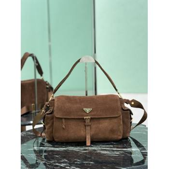Prada Explore large Suede shoulder bag with flap Brown 2026 1BD391 (YZ-260410089)