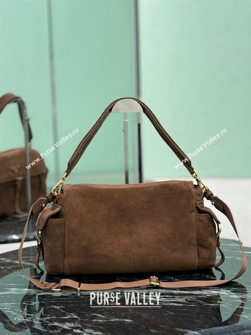Prada Explore large Suede shoulder bag with flap Brown 2026 1BD391 (YZ-260410089)