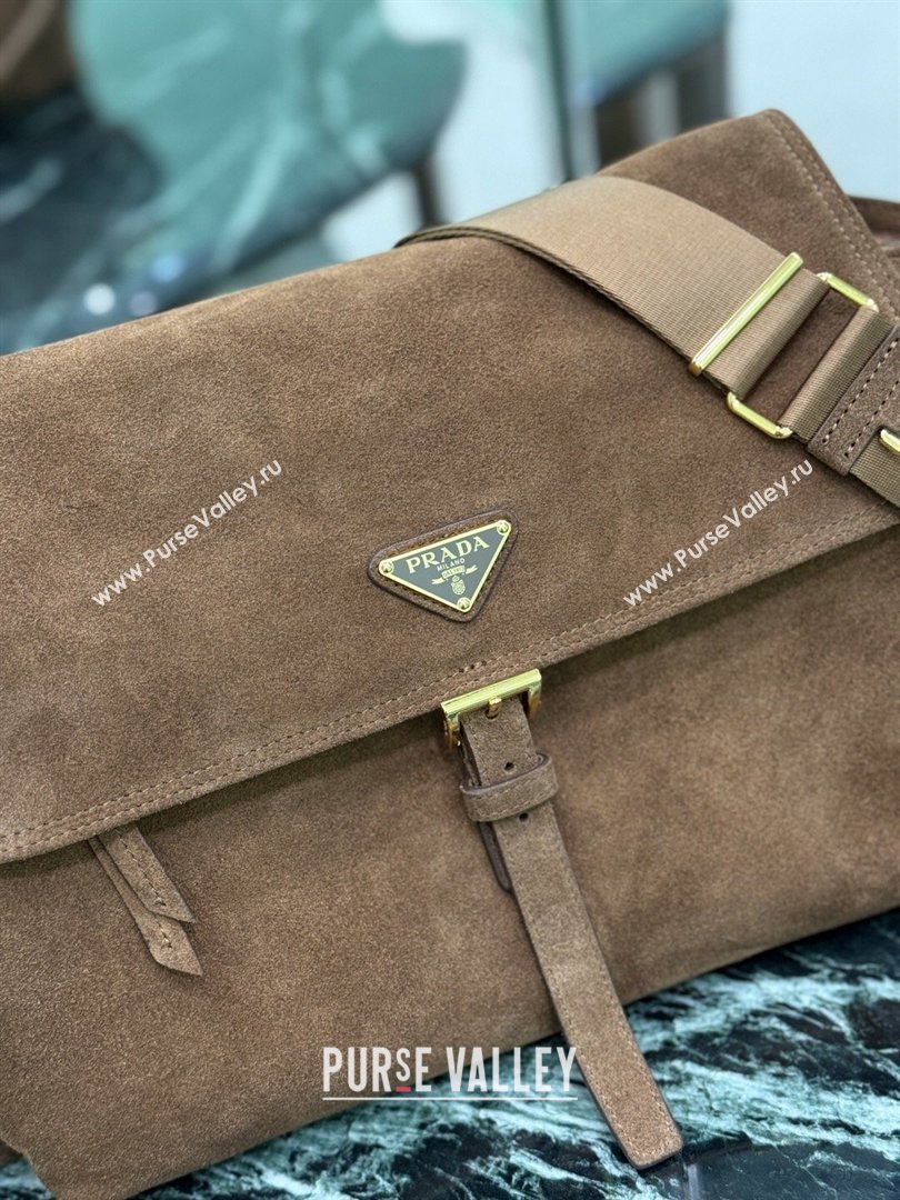 Prada Explore large Suede shoulder bag with flap Brown 2026 1BD391 (YZ-260410089)