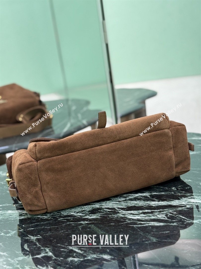 Prada Explore large Suede shoulder bag with flap Brown 2026 1BD391 (YZ-260410089)