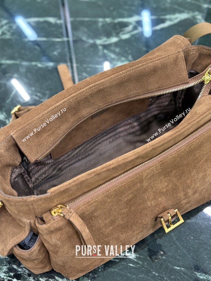 Prada Explore large Suede shoulder bag with flap Brown 2026 1BD391 (YZ-260410089)