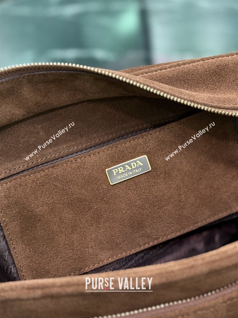 Prada Explore large Suede shoulder bag with flap Brown 2026 1BD391 (YZ-260410089)