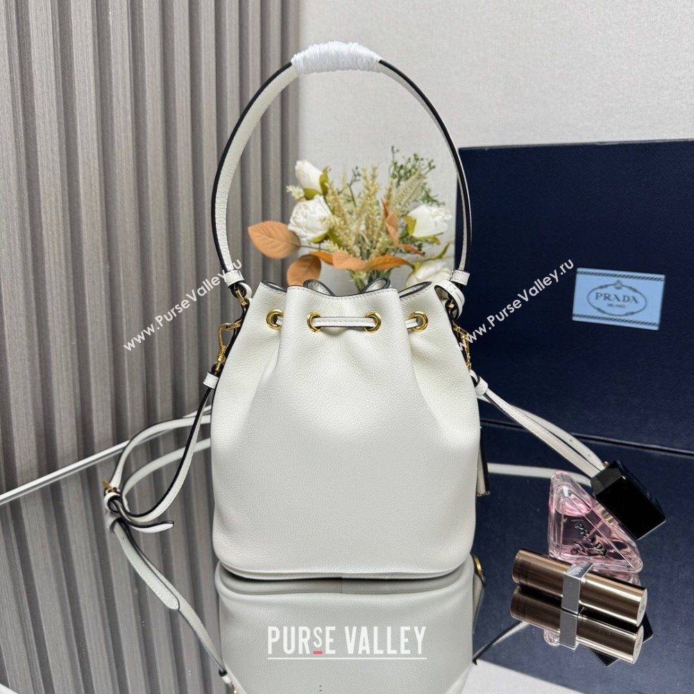 Prada Leather mini bucket bag 1BE067 White 2025 (YZ-250407040)