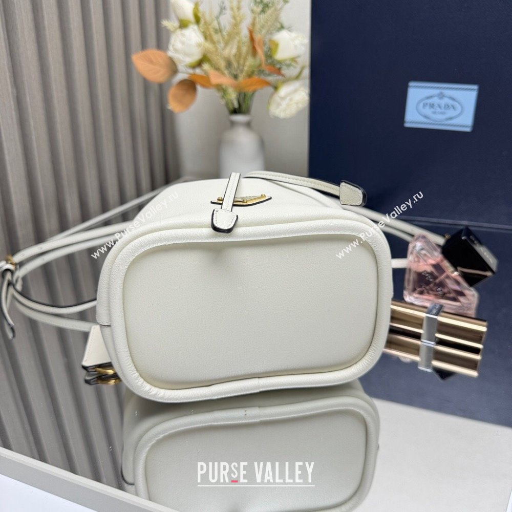 Prada Leather mini bucket bag 1BE067 White 2025 (YZ-250407040)
