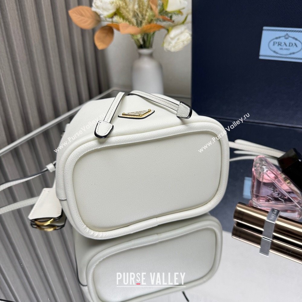 Prada Leather mini bucket bag 1BE067 White 2025 (YZ-250407040)