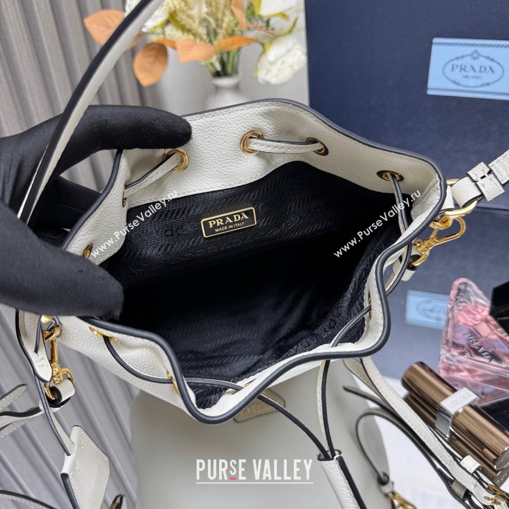 Prada Leather mini bucket bag 1BE067 White 2025 (YZ-250407040)