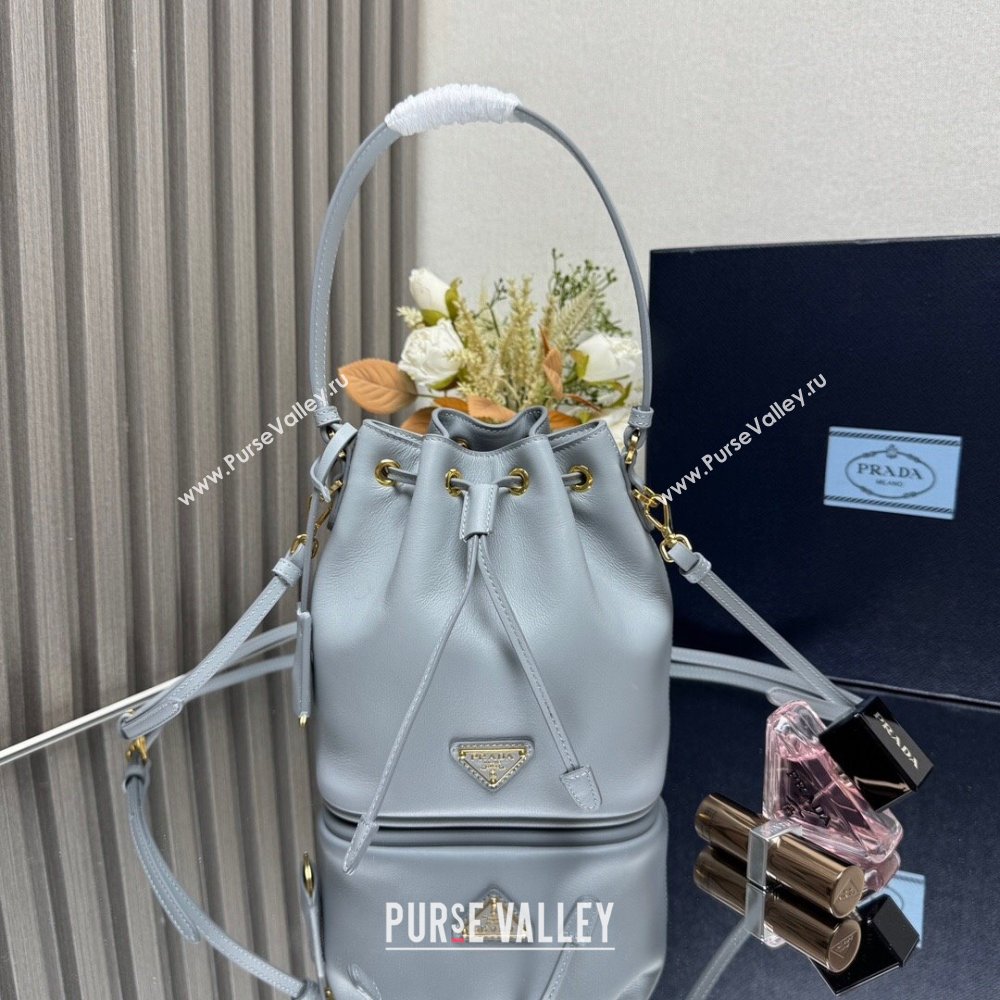 Prada Leather mini bucket bag 1BE067 Opaline Blue 2025 (YZ-250407039)