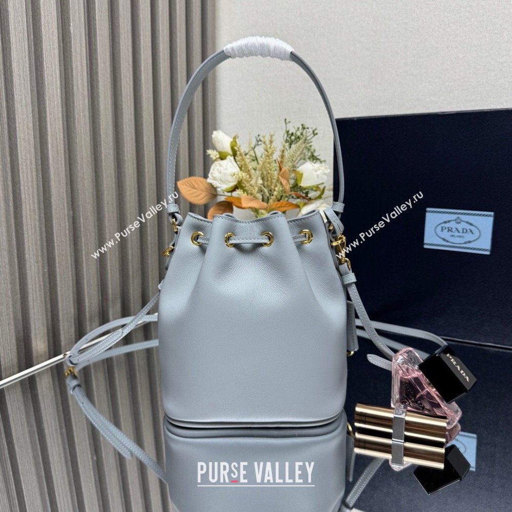 Prada Leather mini bucket bag 1BE067 Opaline Blue 2025 (YZ-250407039)