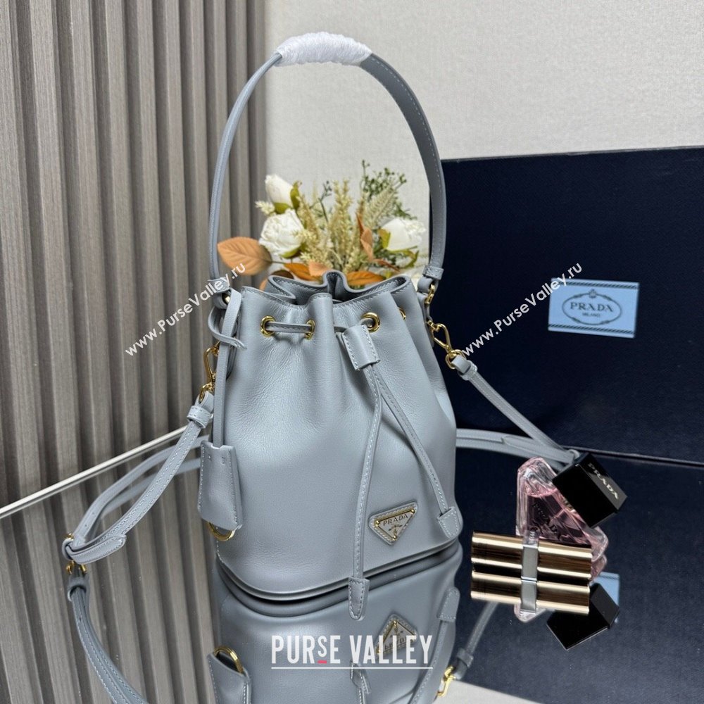 Prada Leather mini bucket bag 1BE067 Opaline Blue 2025 (YZ-250407039)