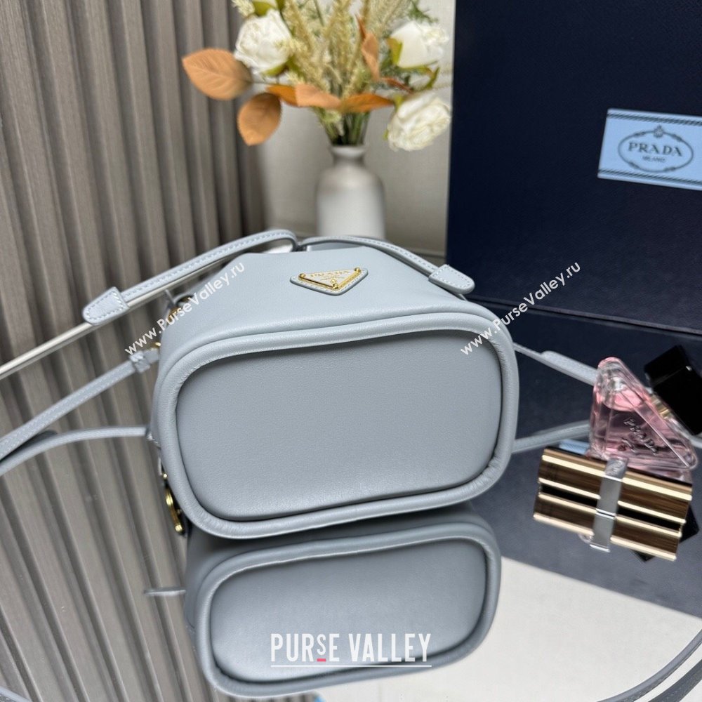 Prada Leather mini bucket bag 1BE067 Opaline Blue 2025 (YZ-250407039)