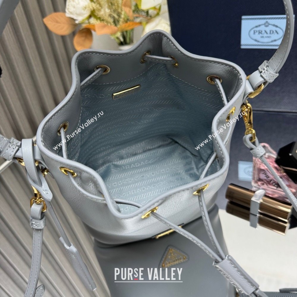 Prada Leather mini bucket bag 1BE067 Opaline Blue 2025 (YZ-250407039)