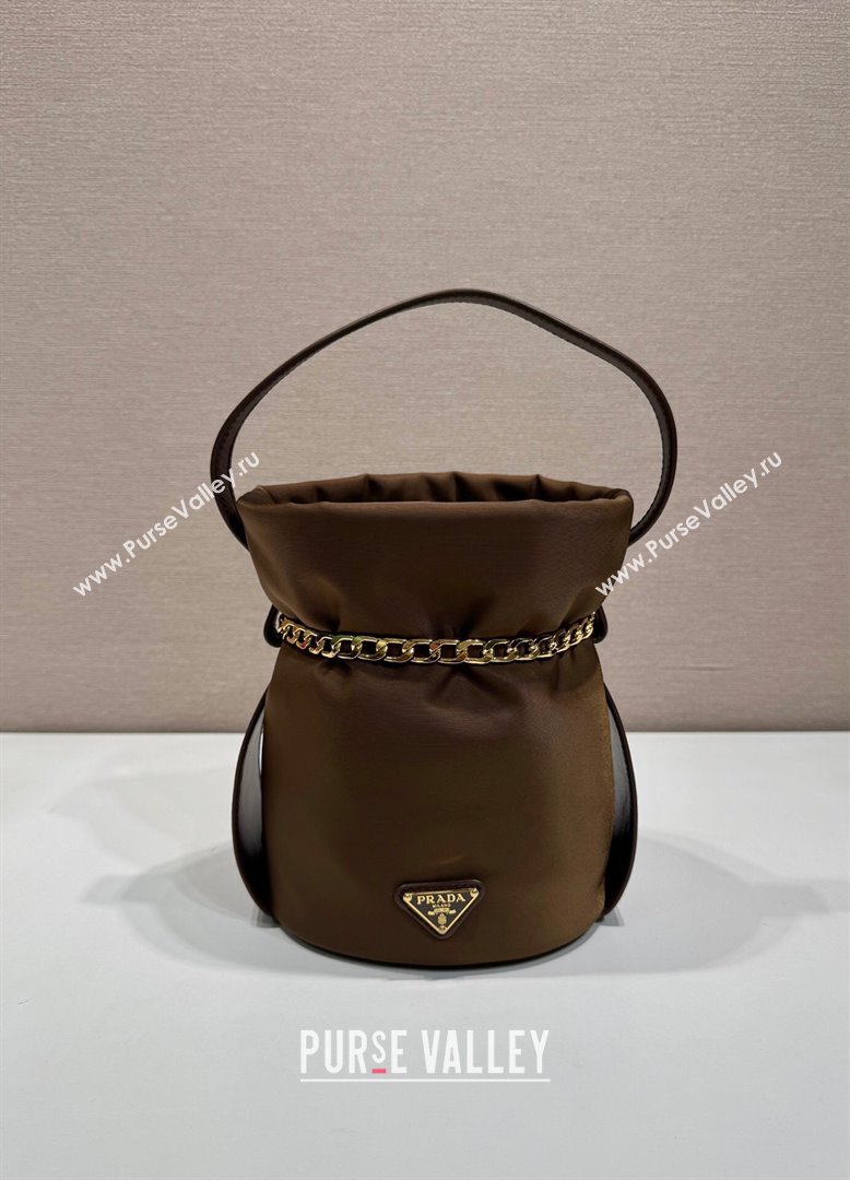Prada Petit Sac Noir mini nylon bucket bag Brown 2025 1BE088 (YZ-251122003)
