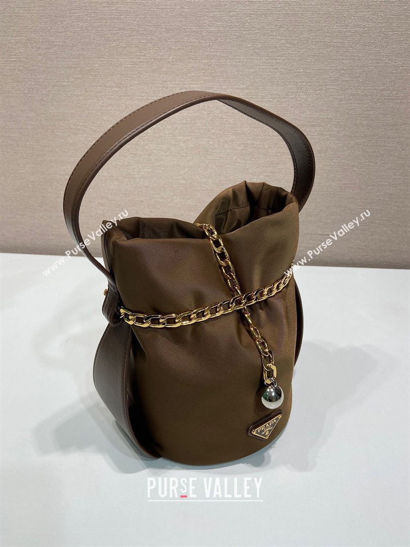 Prada Petit Sac Noir mini nylon bucket bag Brown 2025 1BE088 (YZ-251122003)