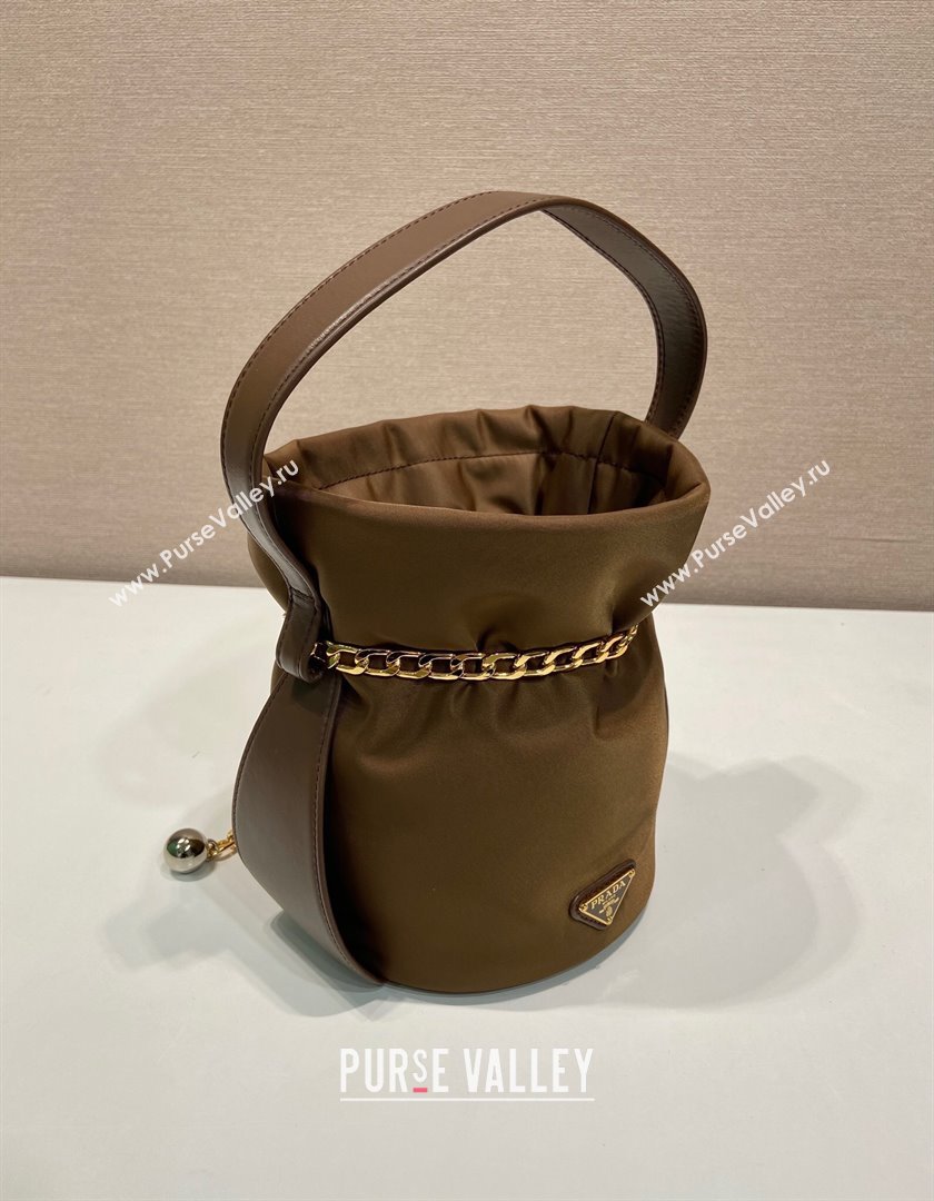 Prada Petit Sac Noir mini nylon bucket bag Brown 2025 1BE088 (YZ-251122003)