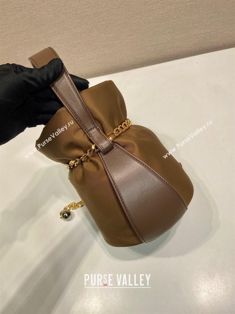 Prada Petit Sac Noir mini nylon bucket bag Brown 2025 1BE088 (YZ-251122003)