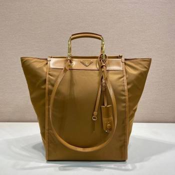 Prada Large Re-Nylon and leather tote bag 1BG561 Brandy Brown 2025 (YZ-250808061)