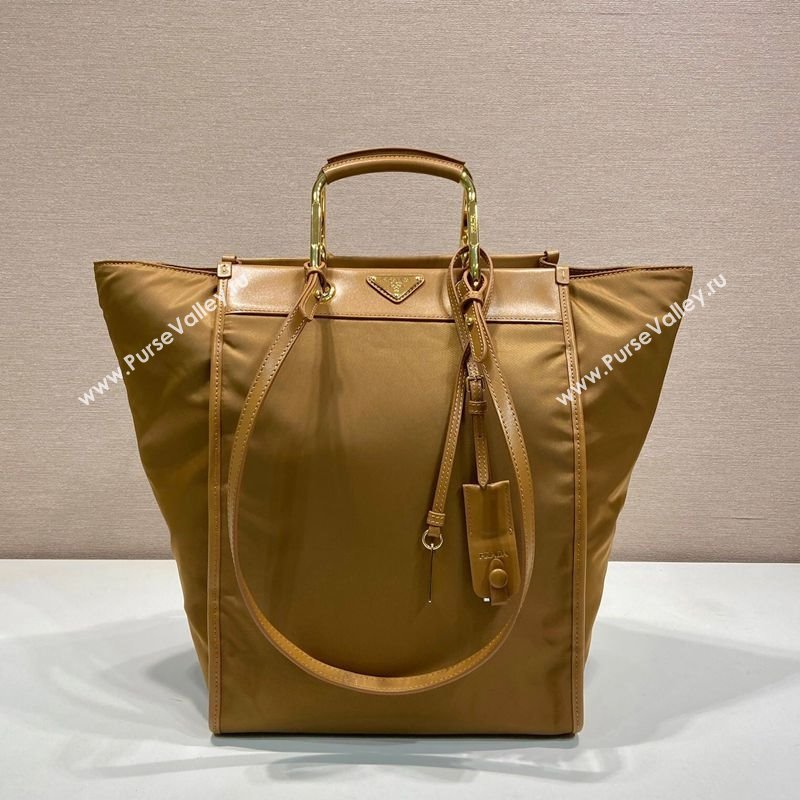 Prada Large Re-Nylon and leather tote bag 1BG561 Brandy Brown 2025 (YZ-250808061)