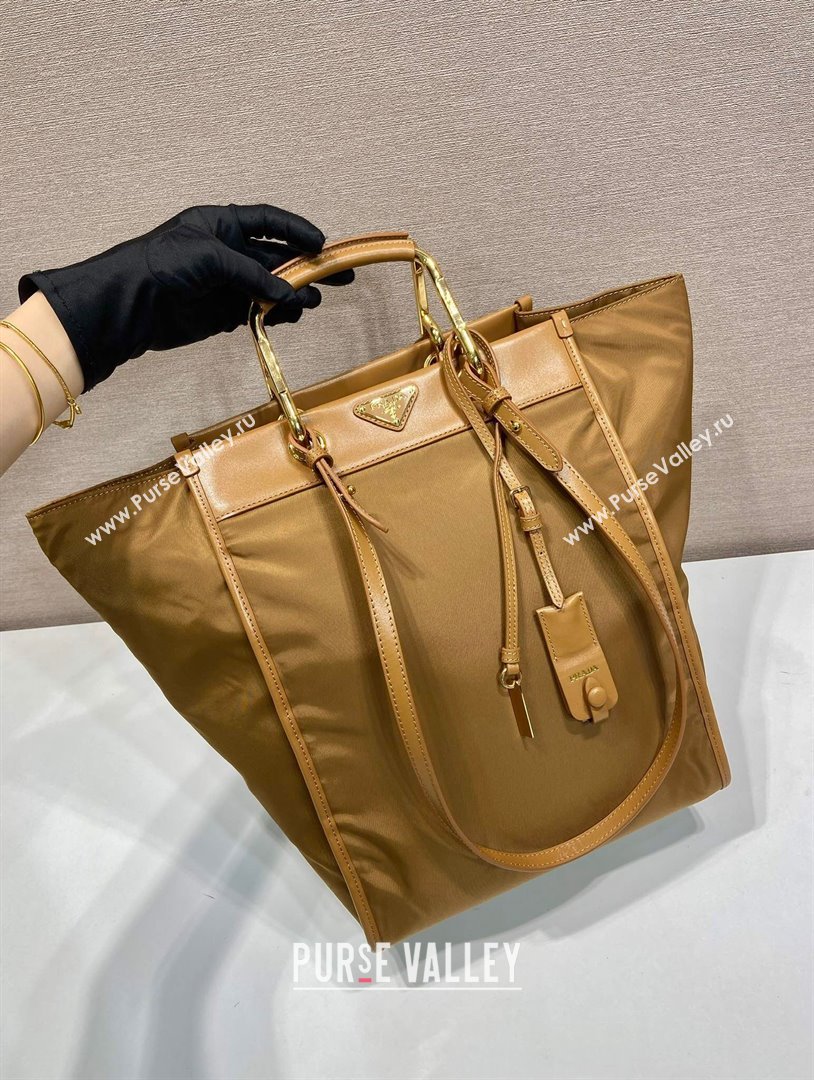 Prada Large Re-Nylon and leather tote bag 1BG561 Brandy Brown 2025 (YZ-250808061)