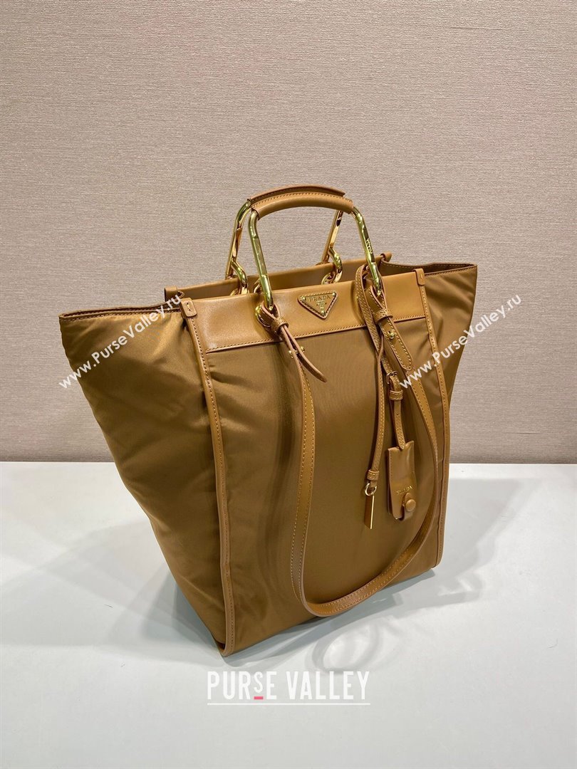 Prada Large Re-Nylon and leather tote bag 1BG561 Brandy Brown 2025 (YZ-250808061)