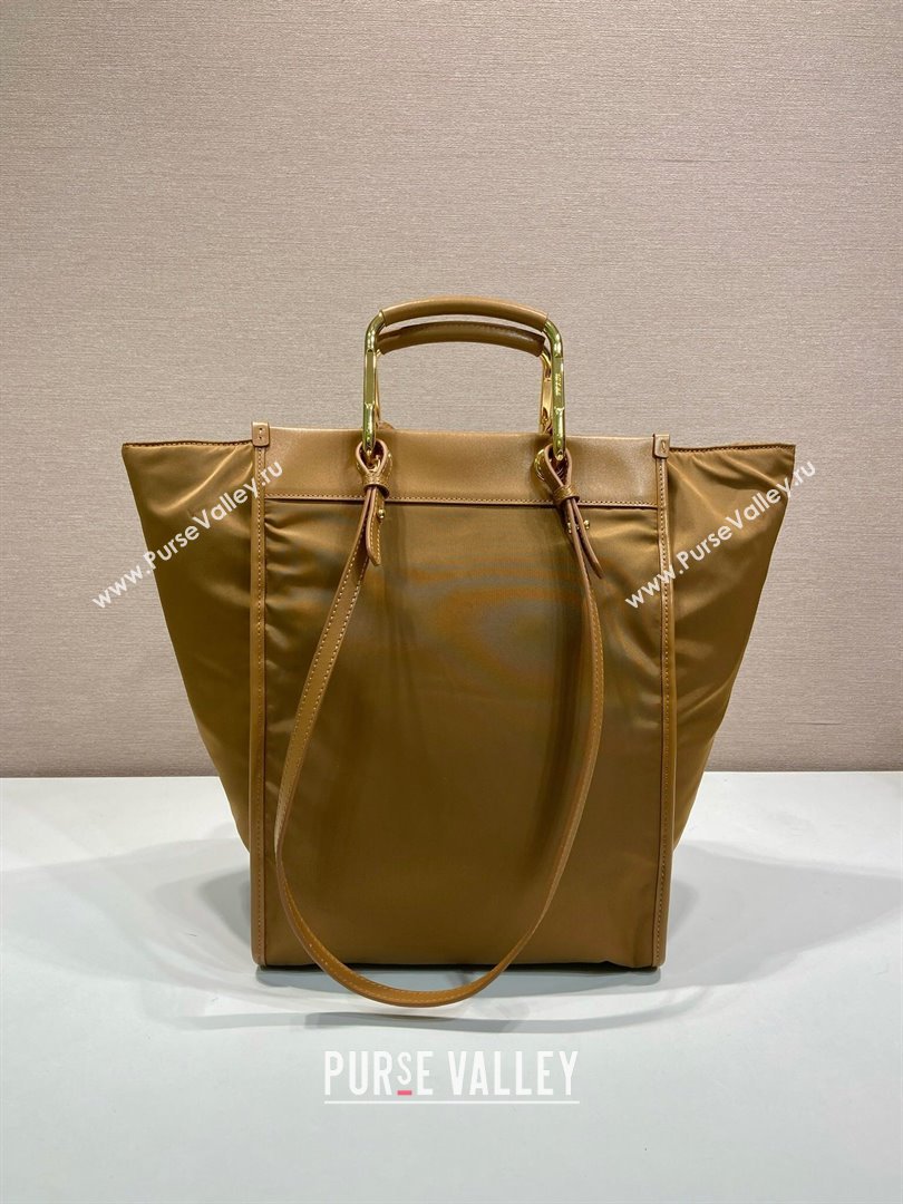 Prada Large Re-Nylon and leather tote bag 1BG561 Brandy Brown 2025 (YZ-250808061)