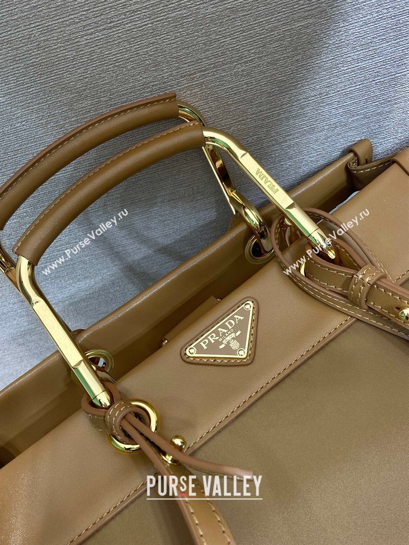 Prada Large Re-Nylon and leather tote bag 1BG561 Brandy Brown 2025 (YZ-250808061)