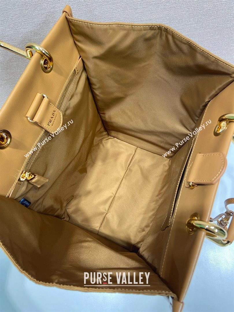 Prada Large Re-Nylon and leather tote bag 1BG561 Brandy Brown 2025 (YZ-250808061)