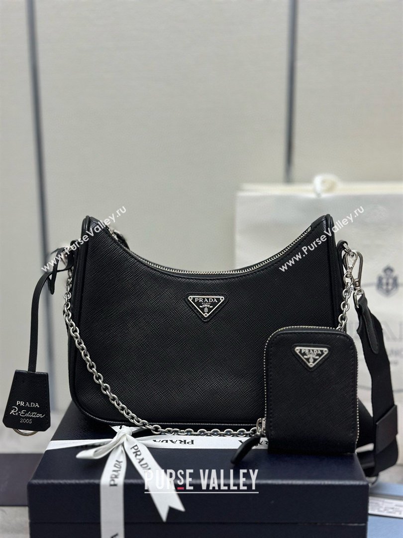 Prada Re-Edition 2005 Saffiano leather bag Black/Silver 2026 1BH204 (YZ-260410094)