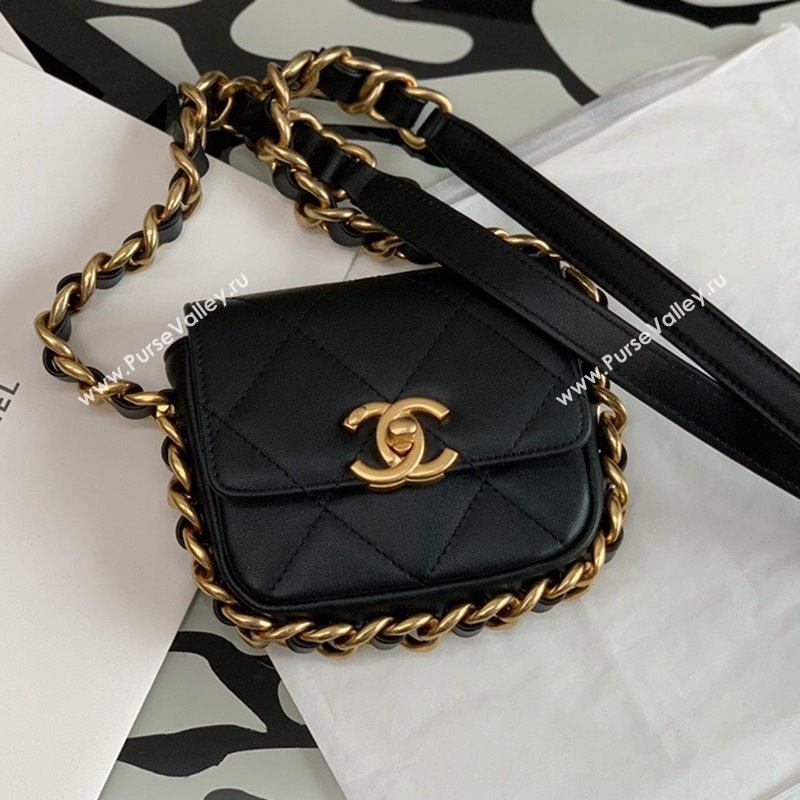 Chanel Calfskin Chain Charm Mini Flap Bag AS2833 Black 2021 (KAIS-21112633)