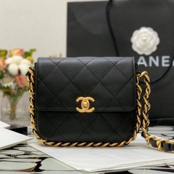 Chanel Calfskin Chain Charm Small Flap Bag AS2831 Black 2021 (XING-21112630)