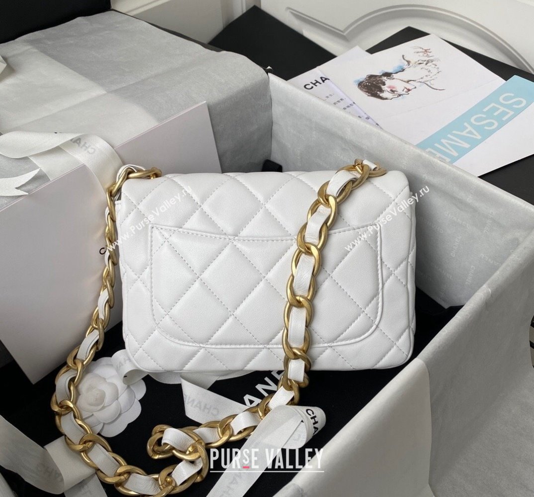 Chanel Lambskin Classic Flap Bag with Chain Strap White 2021 (SSZ-21112664)