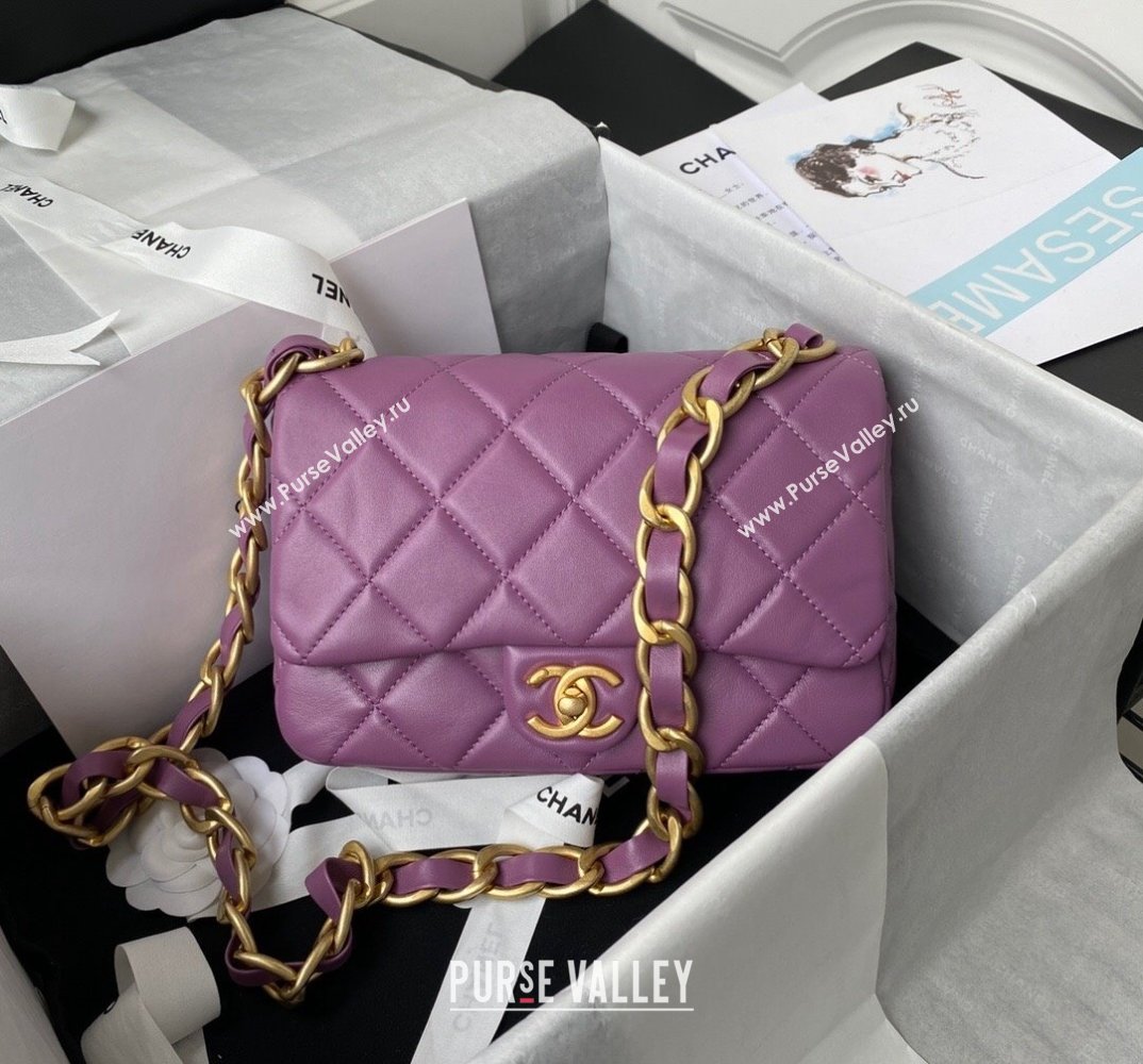 Chanel Lambskin Classic Flap Bag with Chain Strap Purple 2021 (SSZ-21112665)