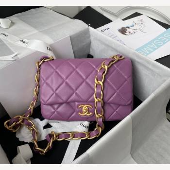 Chanel Lambskin Classic Flap Bag with Chain Strap Purple 2021 (SSZ-21112665)