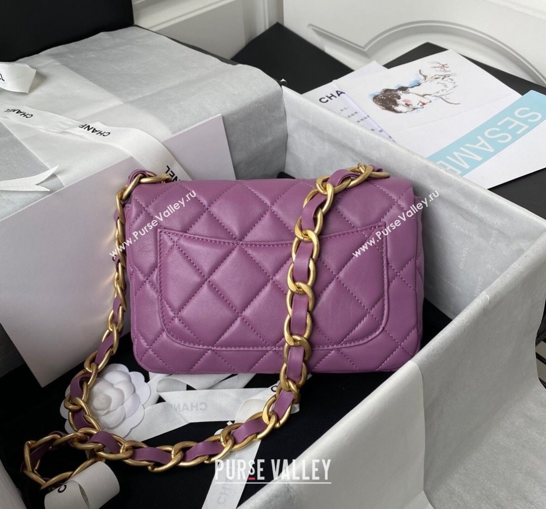 Chanel Lambskin Classic Flap Bag with Chain Strap Purple 2021 (SSZ-21112665)