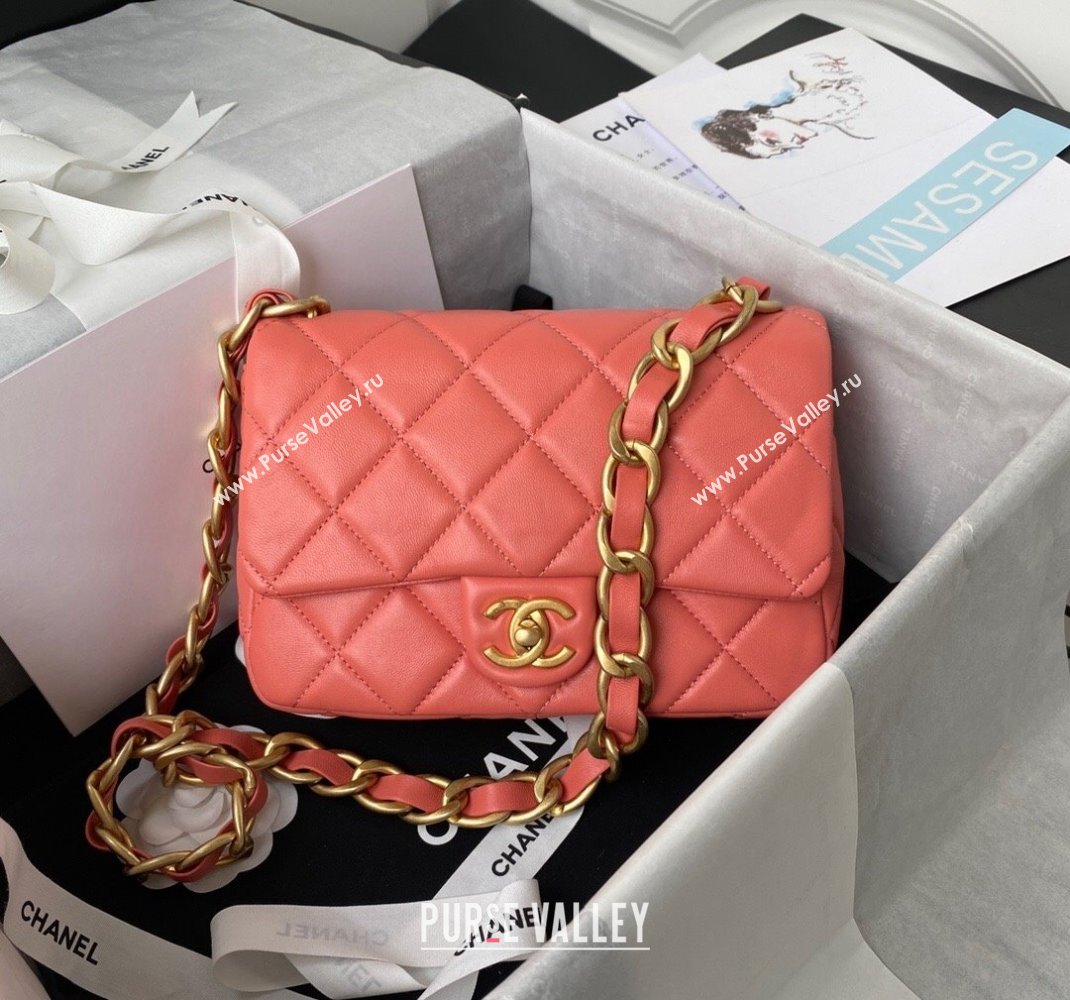 Chanel Lambskin Classic Flap Bag with Chain Strap Coral Pink 2021 (SSZ-21112662)