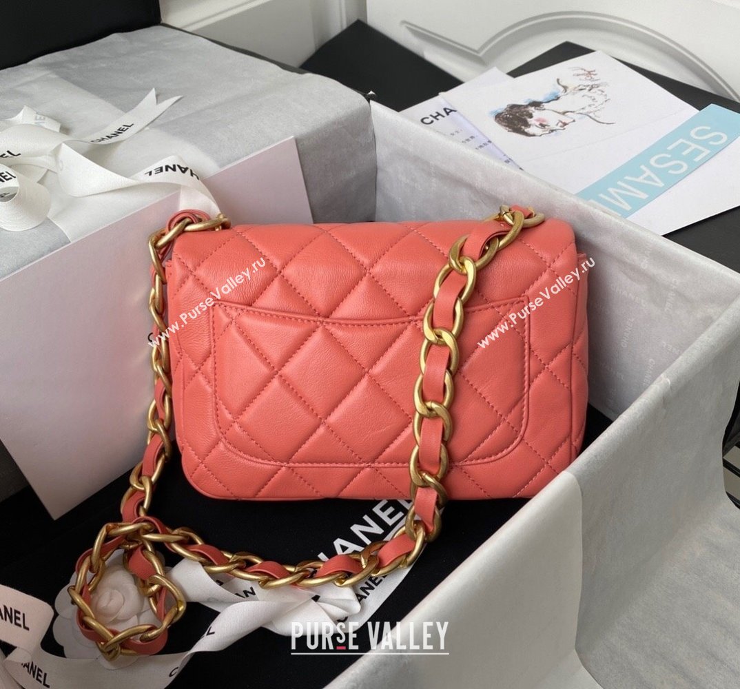 Chanel Lambskin Classic Flap Bag with Chain Strap Coral Pink 2021 (SSZ-21112662)