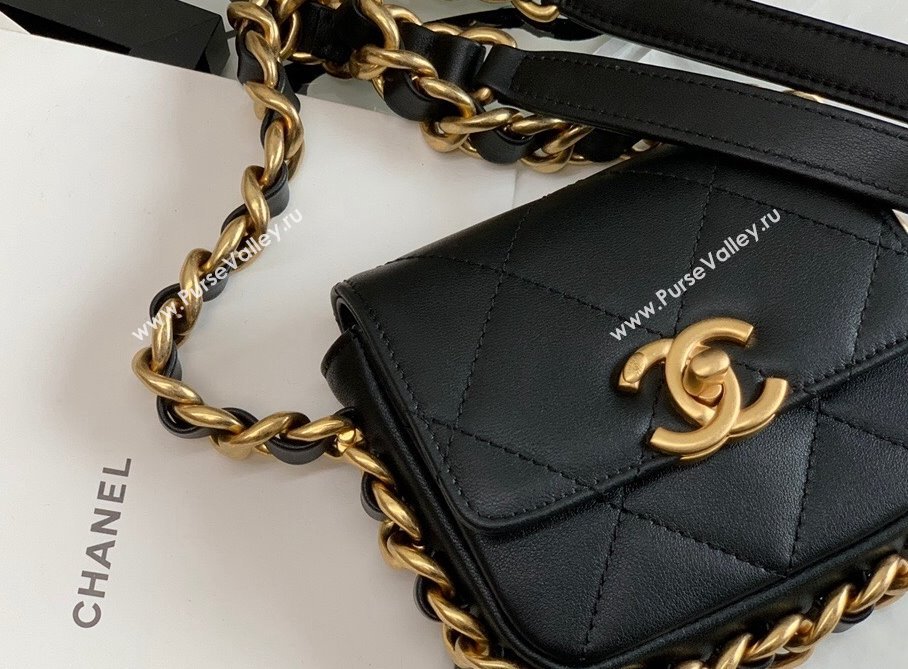 Chanel Calfskin Chain Charm Mini Flap Bag AS2833 Black 2021 (KAIS-21112633)