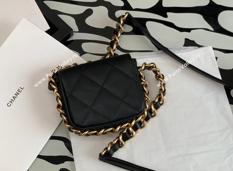 Chanel Calfskin Chain Charm Mini Flap Bag AS2833 Black 2021 (KAIS-21112633)