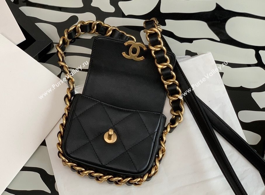 Chanel Calfskin Chain Charm Mini Flap Bag AS2833 Black 2021 (KAIS-21112633)