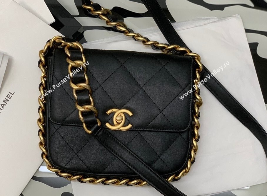 Chanel Calfskin Chain Charm Small Flap Bag AS2831 Black 2021 (XING-21112630)