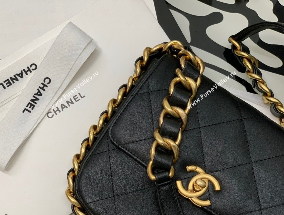 Chanel Calfskin Chain Charm Small Flap Bag AS2831 Black 2021 (XING-21112630)