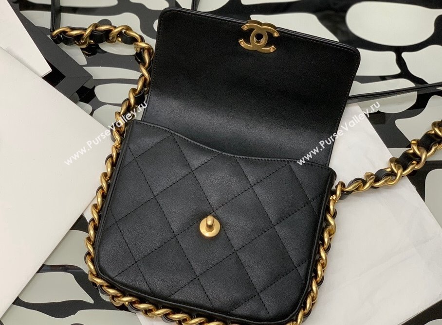 Chanel Calfskin Chain Charm Small Flap Bag AS2831 Black 2021 (XING-21112630)