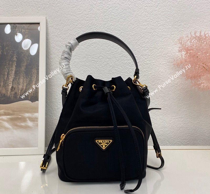 Prada Duet Nylon Bucket Shoulder Bag 1BH038 Black 2025 (nana-251121096)