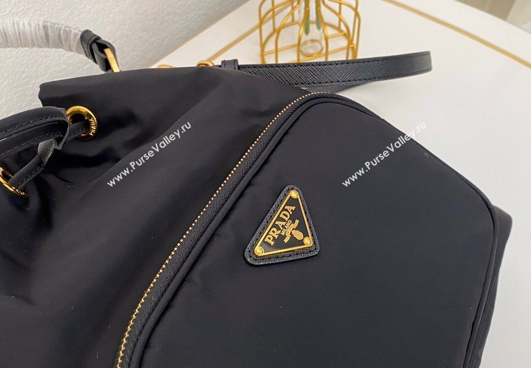 Prada Duet Nylon Bucket Shoulder Bag 1BH038 Black 2025 (nana-251121096)