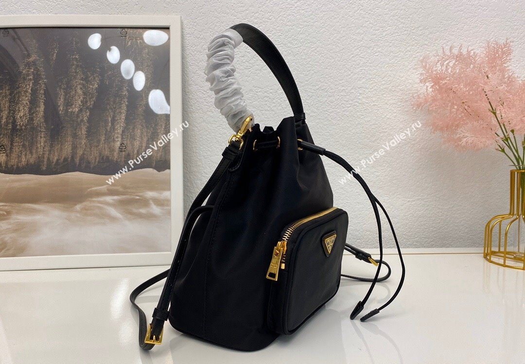 Prada Duet Nylon Bucket Shoulder Bag 1BH038 Black 2025 (nana-251121096)