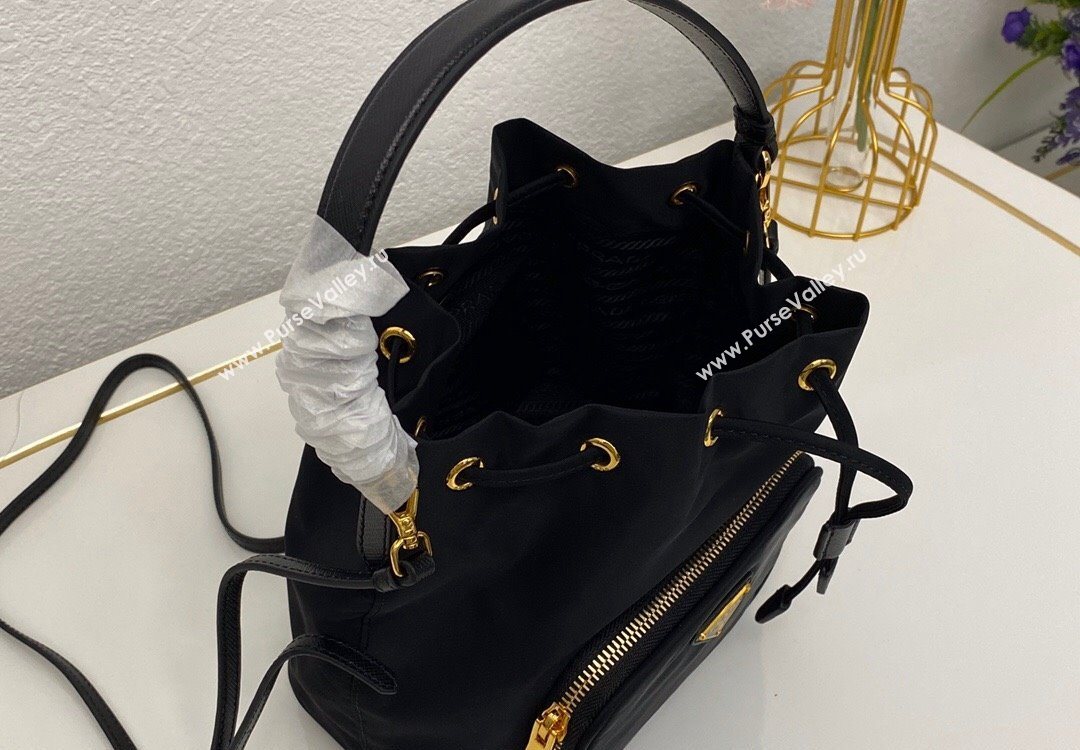 Prada Duet Nylon Bucket Shoulder Bag 1BH038 Black 2025 (nana-251121096)