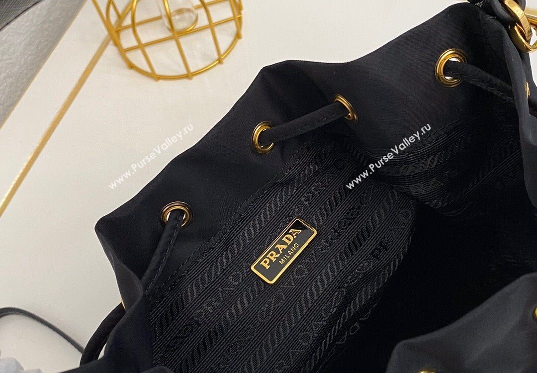 Prada Duet Nylon Bucket Shoulder Bag 1BH038 Black 2025 (nana-251121096)