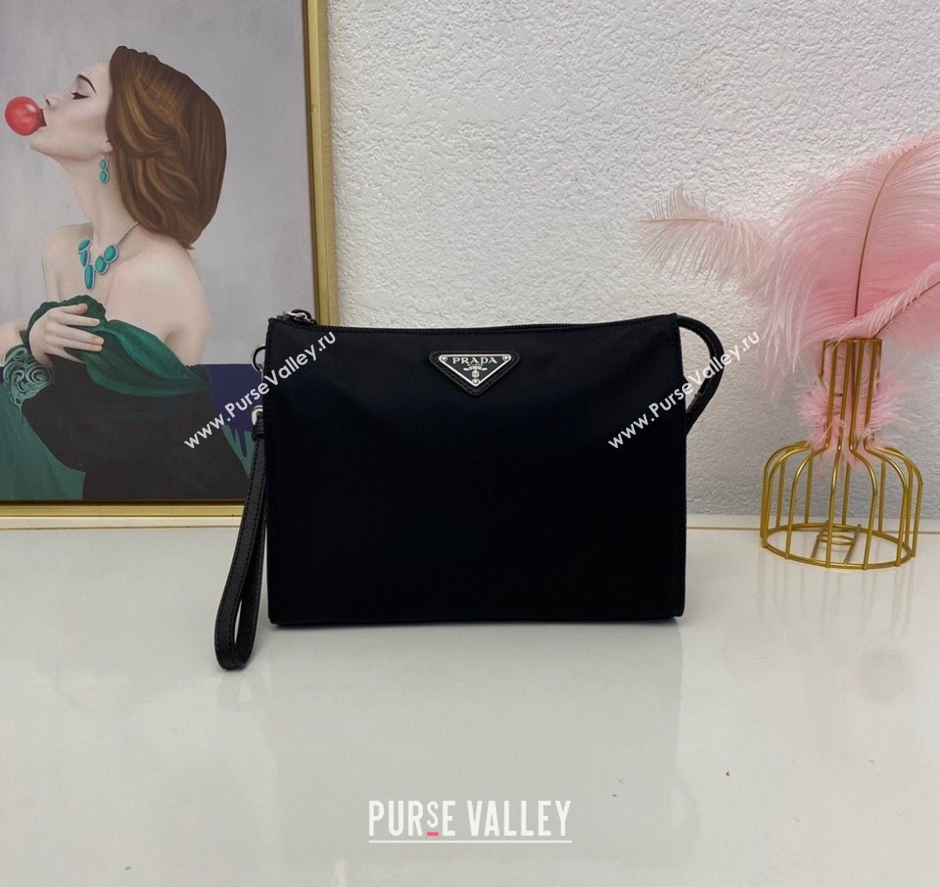 Prada Re-Nylon and Saffiano Leather Necessaire Toiletry Clutch 2NE789 Black 2025 (nana-251121095)