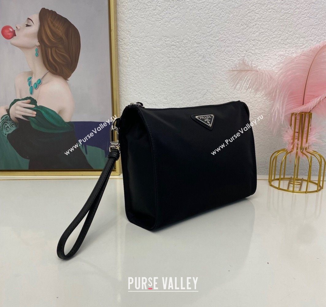 Prada Re-Nylon and Saffiano Leather Necessaire Toiletry Clutch 2NE789 Black 2025 (nana-251121095)