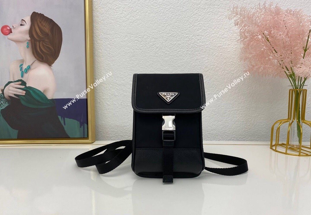 Prada Re-Nylon and Saffiano Leather Smartphone Case 2ZH109 Black 2025 (nana-251121093)