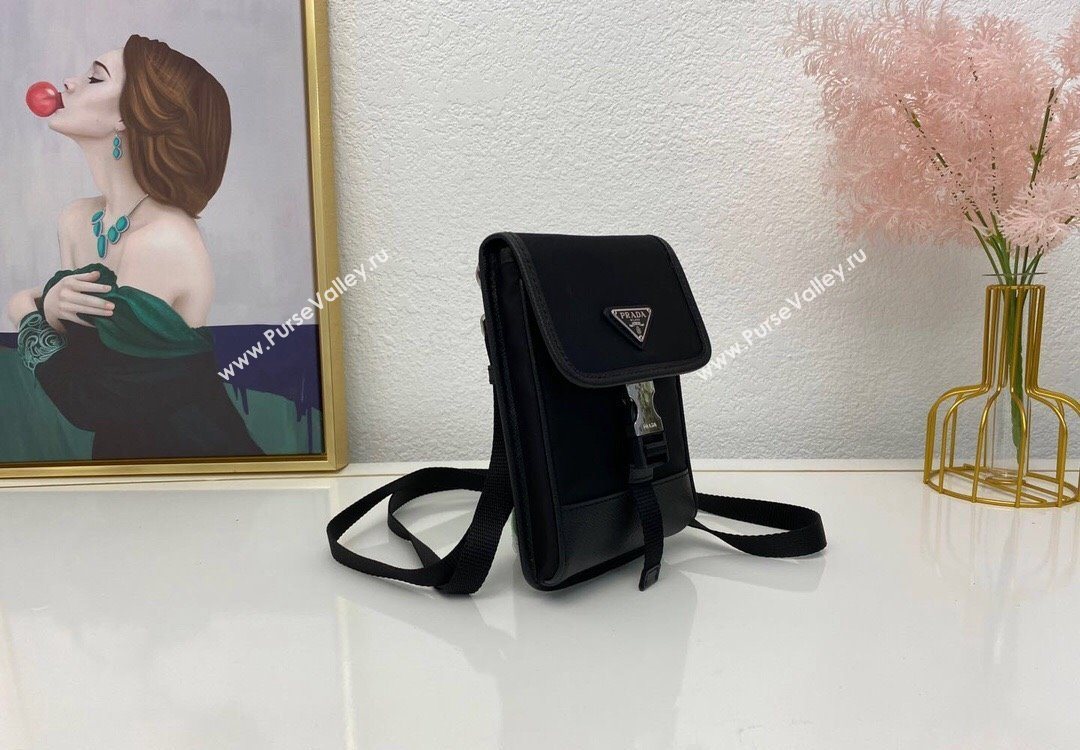 Prada Re-Nylon and Saffiano Leather Smartphone Case 2ZH109 Black 2025 (nana-251121093)